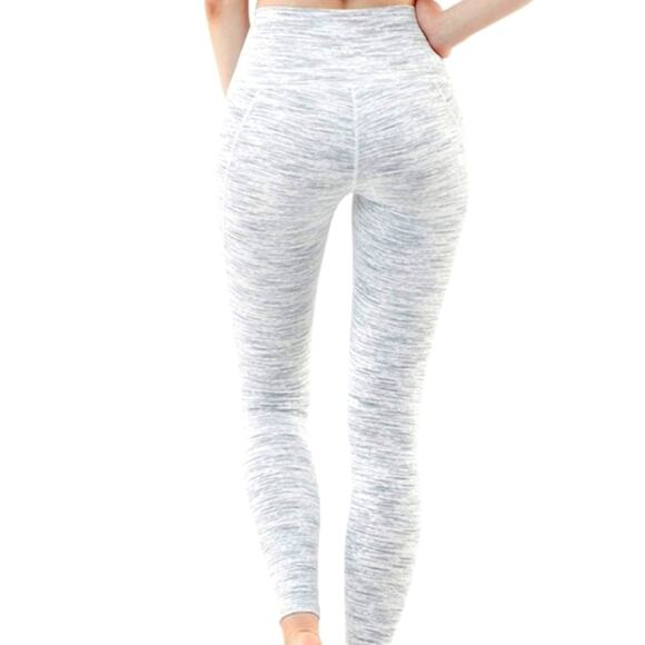 Tesla Grey White Space Dye Printed Workout Leggings Sheer Panels Size Medium - Picture 1 of 7